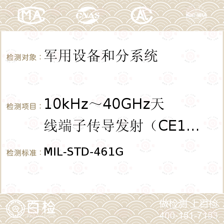 10kHz～40GHz天线端子传导发射（CE106) 军用设备和分系统电磁发射和敏感度测量