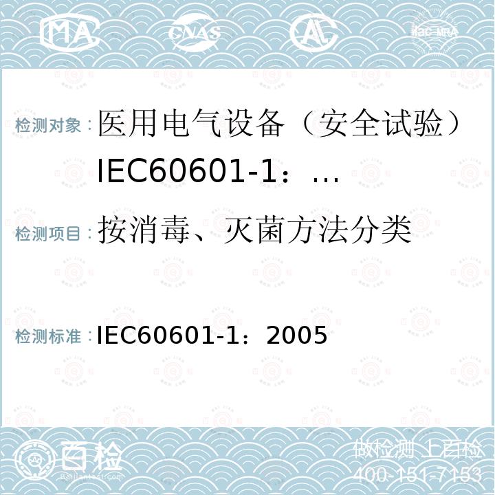 按消毒、灭菌方法分类 IEC 60601-1-2005 医用电气设备 第1部分:基本安全和基本性能的通用要求