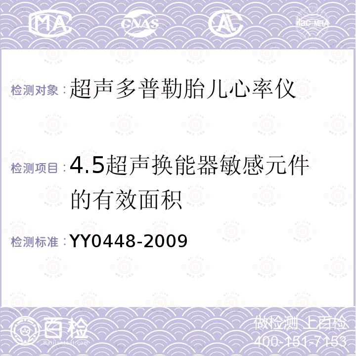 4.5超声换能器敏感元件的有效面积 YY 0448-2009 超声多普勒胎儿心率仪