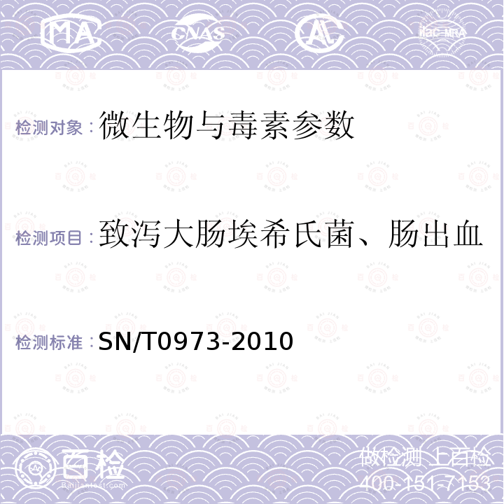 致泻大肠埃希氏菌、肠出血性大肠杆菌O157：H7 SN/T 0973-2010 进出口肉、肉制品以及其他食品中肠出血性大肠杆菌O157:H7检测方法