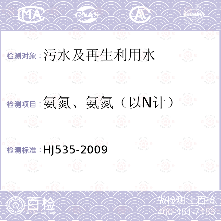 氨氮、氨氮（以N计） HJ 535-2009 水质 氨氮的测定 纳氏试剂分光光度法