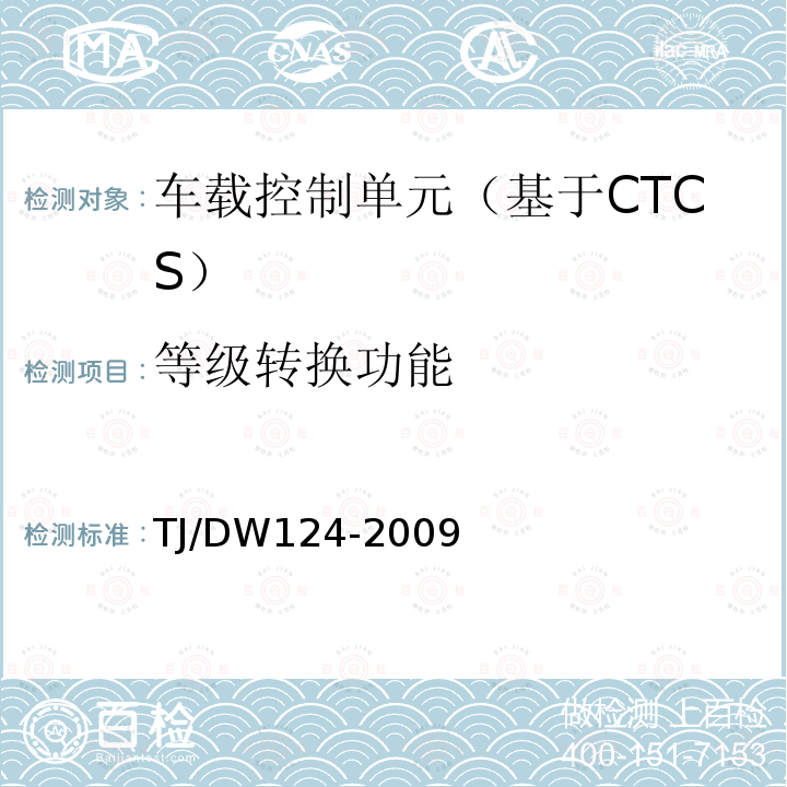 等级转换功能 TJ/DW124-2009 CTCS-3级列控系统测试案例（V3-0）