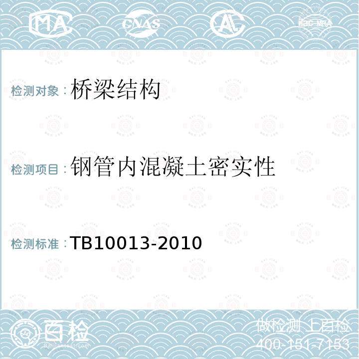 钢管内混凝土密实性 TB 10013-2010 铁路工程物理勘探规范(附条文说明)