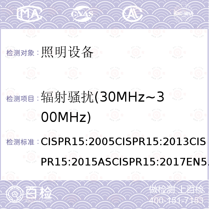 辐射骚扰(30MHz~300MHz) 电气照明和类似设备的无线电骚扰特性和限值和测量方法