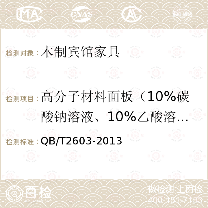 高分子材料面板（10%碳酸钠溶液、10%乙酸溶液，24h） 木制宾馆家具