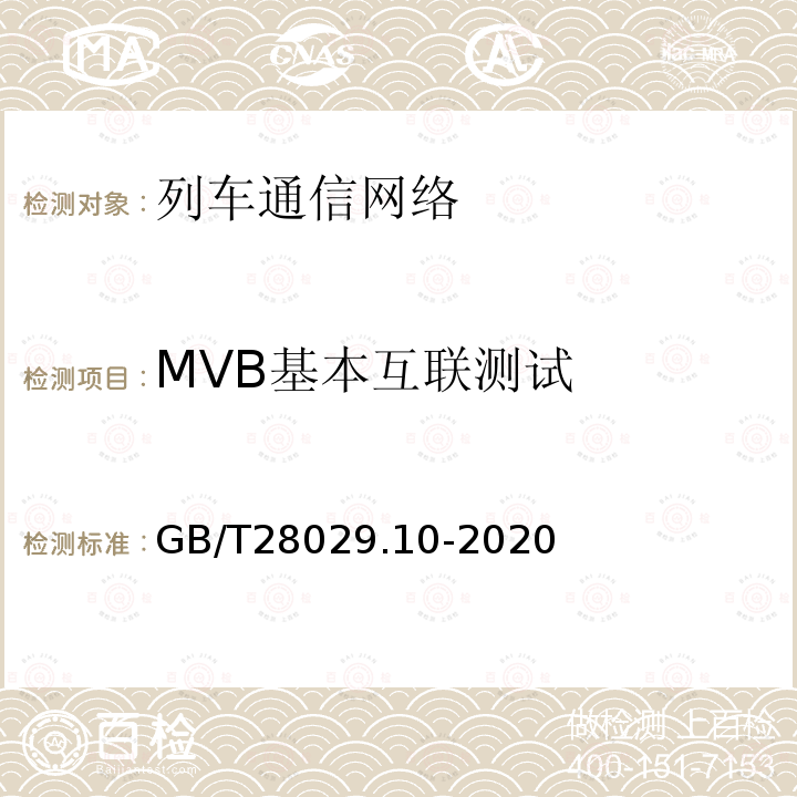 MVB基本互联测试 GB/T 28029.10-2020 轨道交通电子设备 列车通信网络（TCN） 第3-2部分：多功能车辆总线(MVB)一致性测试