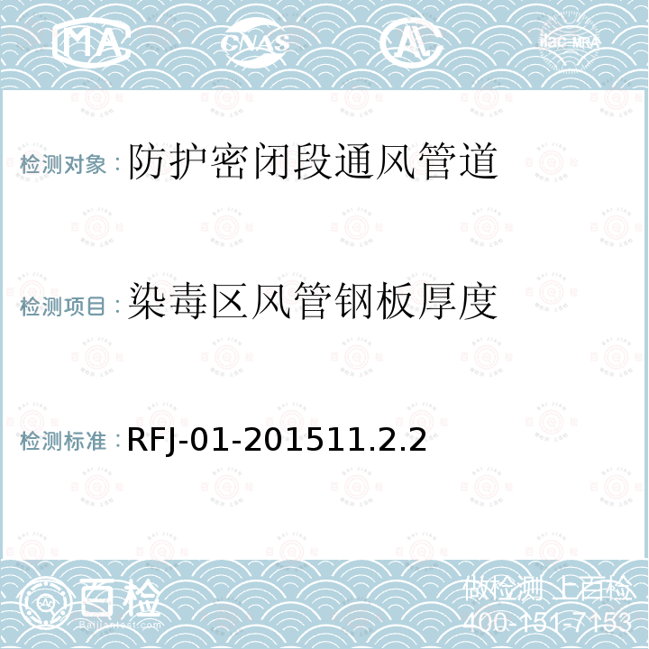 染毒区风管钢板厚度 RFJ-01-201511.2.2 人民防空工程质量验收与评价标准
