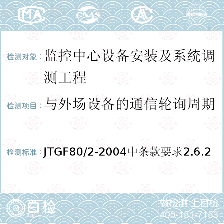 與外場設(shè)備的通信輪詢周期 公路工程質(zhì)量檢驗(yàn)評(píng)定標(biāo)準(zhǔn) 第二冊 機(jī)電工程
