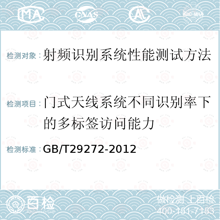 门式天线系统不同识别率下的多标签访问能力 信息技术 射频识别设备性能测试方法 系统性能测试方法