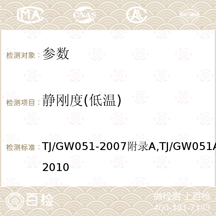 靜剛度(低溫) WJ-7型扣件彈性墊層制造驗收暫行技術條件及局部修訂
