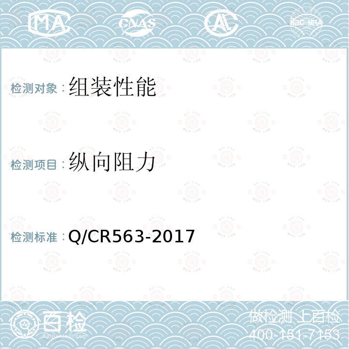 纵向阻力 Q/CR563-2017 弹条Ⅰ型扣件