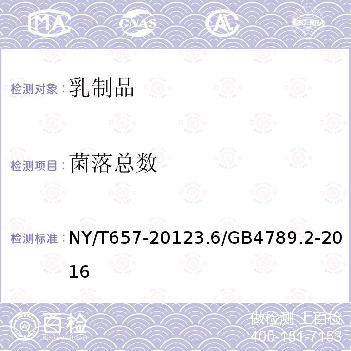 菌落总数 NY/T 657-2012 绿色食品 乳制品