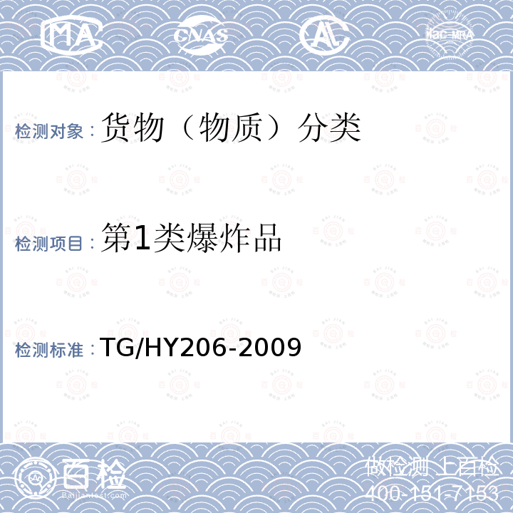 第1类爆炸品 TG/HY206-2009 铁路危险货物品名表（2009版）