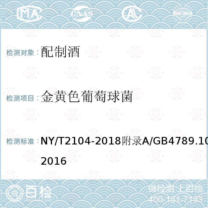 金黄色葡萄球菌 NY/T 2104-2018 绿色食品 配制酒