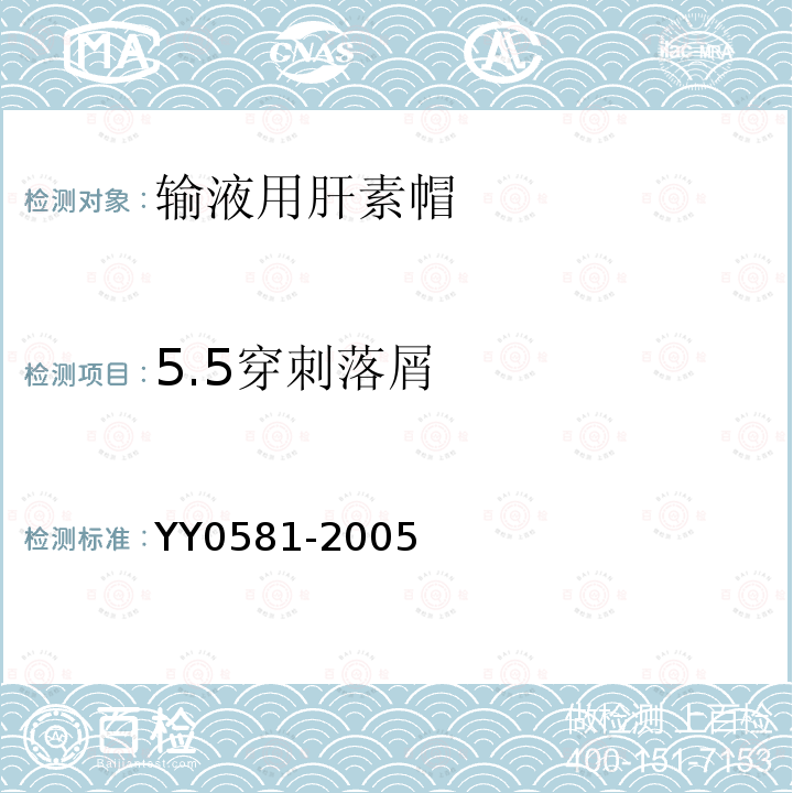 5.5穿刺落屑 YY 0581-2005 输液用肝素帽