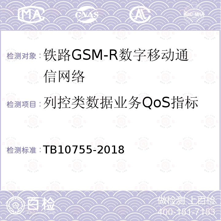 列控类数据业务QoS指标 TB 10755-2018 高速铁路通信工程施工质量验收标准(附条文说明)