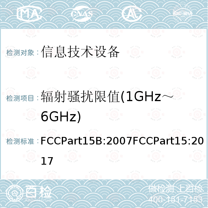 辐射骚扰限值(1GHz～6GHz) 射频设备 无意辐射体