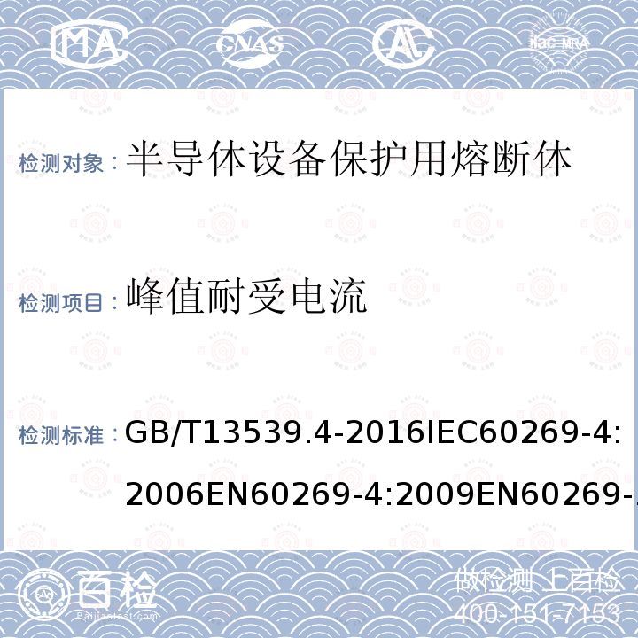 峰值耐受电流 低压熔断器 第4部分:半导体设备保护用熔断体的补充要求