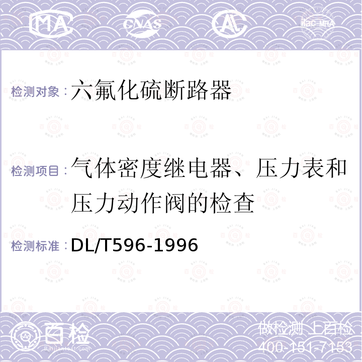 气体密度继电器、压力表和压力动作阀的检查 电力设备预防性试验规程