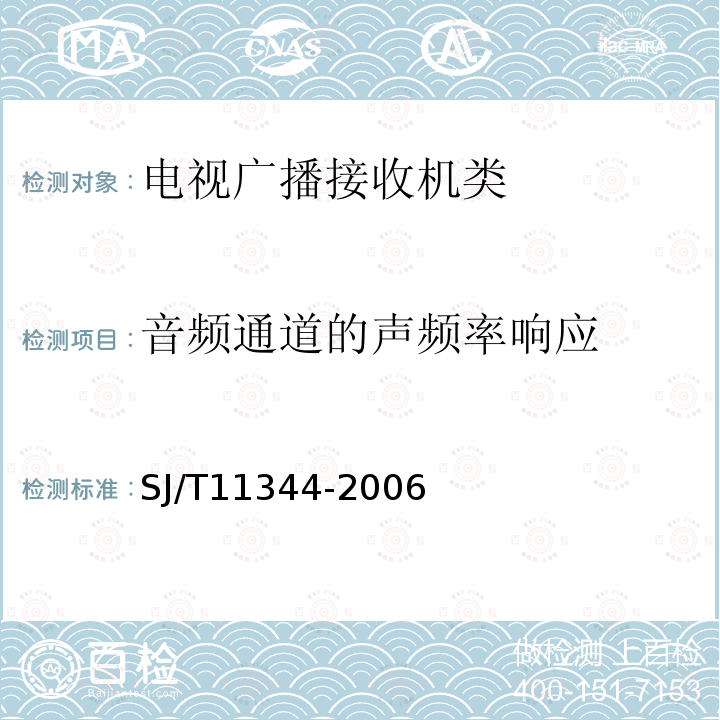 音频通道的声频率响应 SJ/T 11344-2006 数字电视液晶背投影显示器测量方法