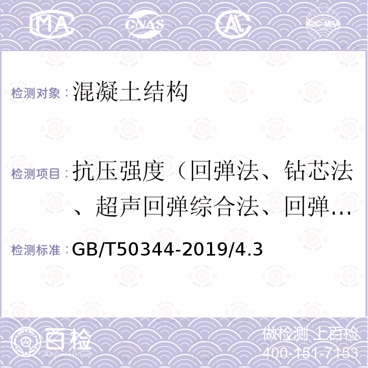 抗压强度（回弹法、钻芯法、超声回弹综合法、回弹-钻芯法） GB/T 50344-2019 建筑结构检测技术标准(附条文说明)