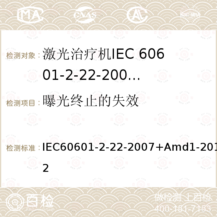 曝光终止的失效 IEC 60601-2-22-2007+Amd 1-2012 医用电气设备 第2-22部分:外科、美容、治疗和诊断激光设备的基本安全和基本性能专用要求