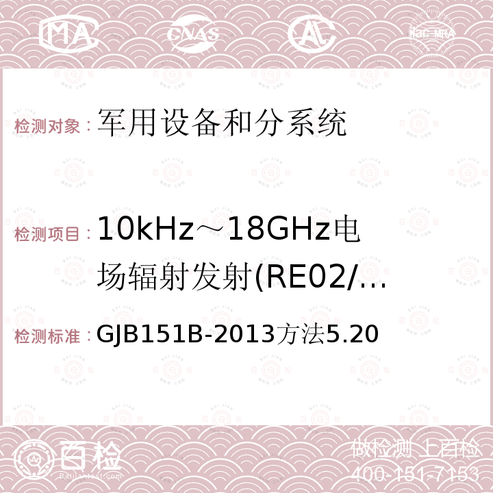 10kHz～18GHz電場輻射發(fā)射(RE02/RE102) 軍用設(shè)備和分系統(tǒng)電磁發(fā)射和敏感度要求與測(cè)量