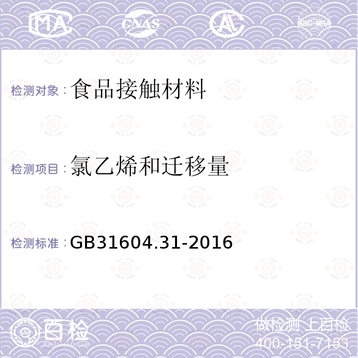 氯乙烯和迁移量 食品安全国家标准 食品接触材料及制品 氯乙烯的测定和迁移量的测定