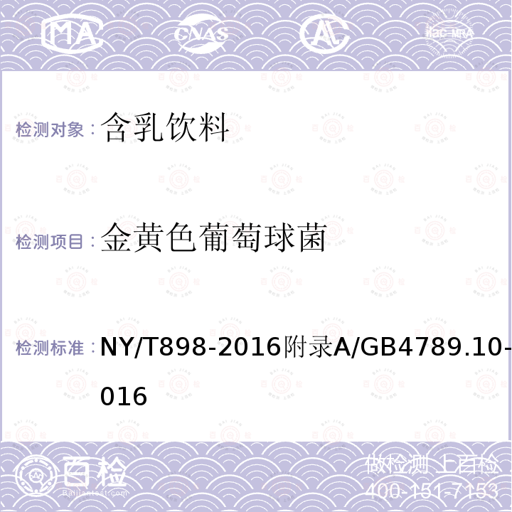 金黄色葡萄球菌 NY/T 898-2016 绿色食品 含乳饮料