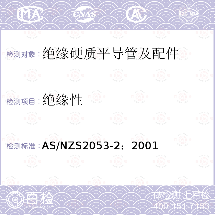绝缘性 AS/NZS2053-2：2001 电工套管及配件     第2部分：绝缘硬质平导管及配件