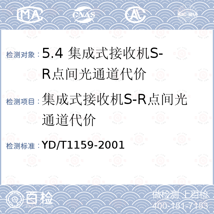 集成式接收机S-R点间光通道代价 YD/T 1159-2001 光波分复用(WDM)系统测试方法