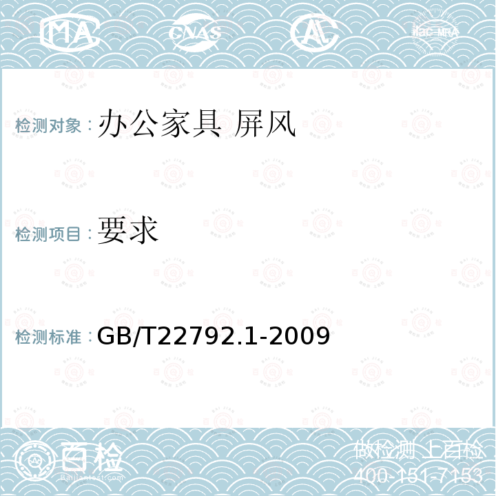 要求 GB/T 22792.1-2009 办公家具 屏风 第1部分:尺寸