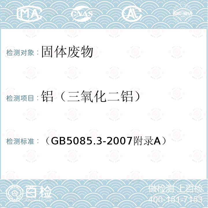 铝（三氧化二铝） 固体废物 金属元素的测定 等离子体发射光谱法危险废物鉴别标准 浸出毒性鉴别