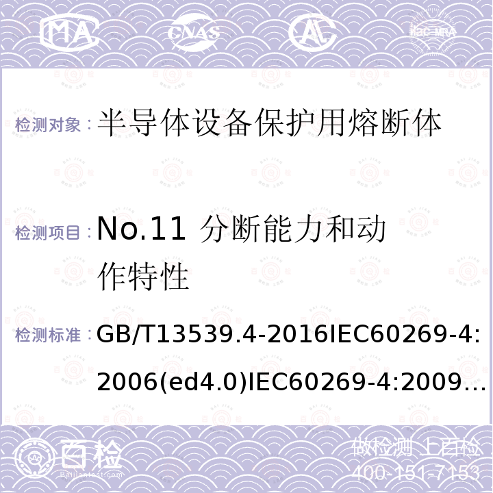 No.11 分?jǐn)嗄芰蛣?dòng)作特性 低壓熔斷器 第4部分：半導(dǎo)體設(shè)備保護(hù)用熔斷體的補(bǔ)充要求