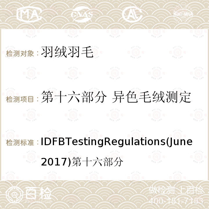 第十六部分 异色毛绒测定 国际羽绒羽毛局测试规则  （2017.06)