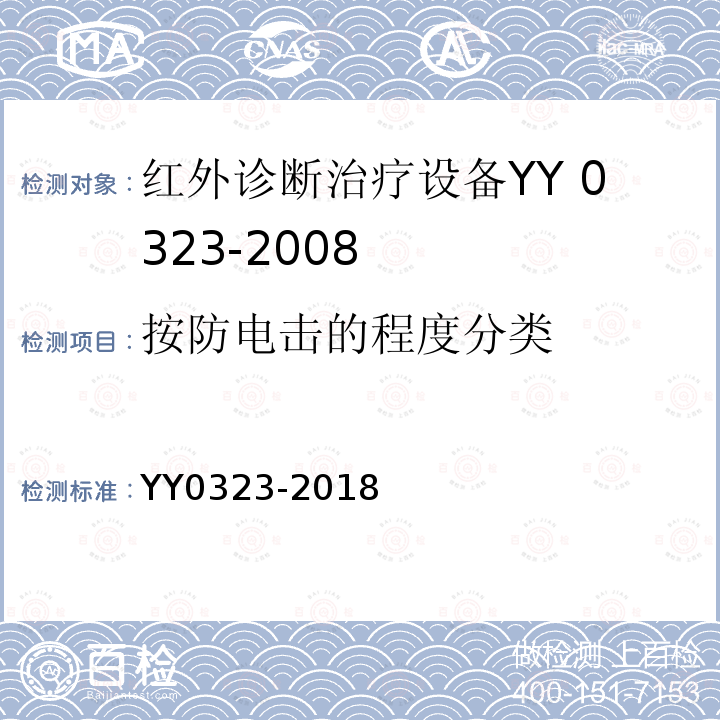 按防电击的程度分类 YY 0323-2018 红外治疗设备安全专用要求