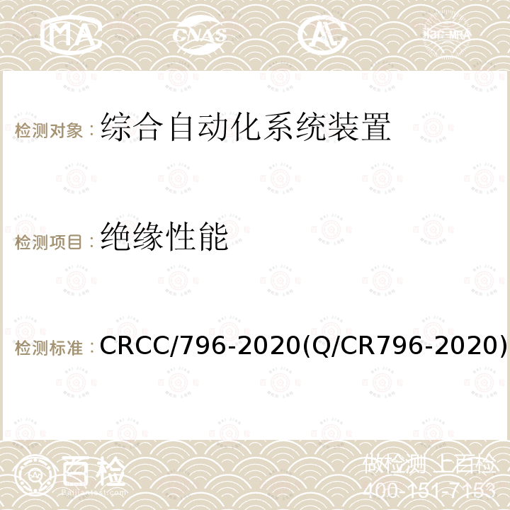 绝缘性能 CRCC/796-2020(Q/CR796-2020) 铁路供电调度控制（SCADA）主站系统技术条件