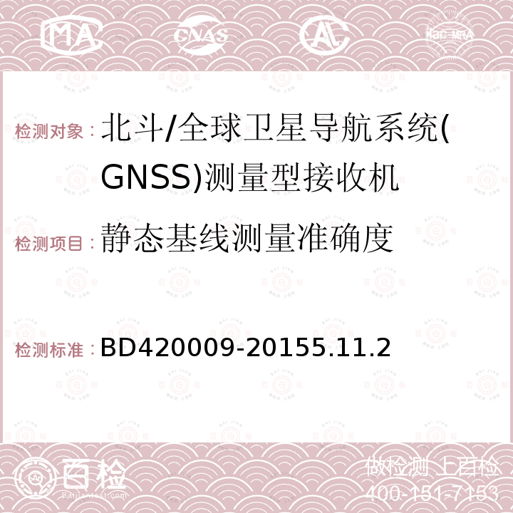 静态基线测量准确度 北斗/全球卫星导航系统（GNSS）测量型接收机通用规范