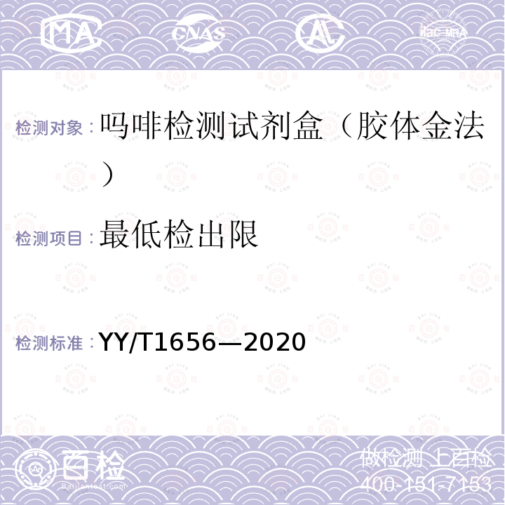 最低检出限 YY/T 1656-2020 吗啡检测试剂盒（胶体金法）