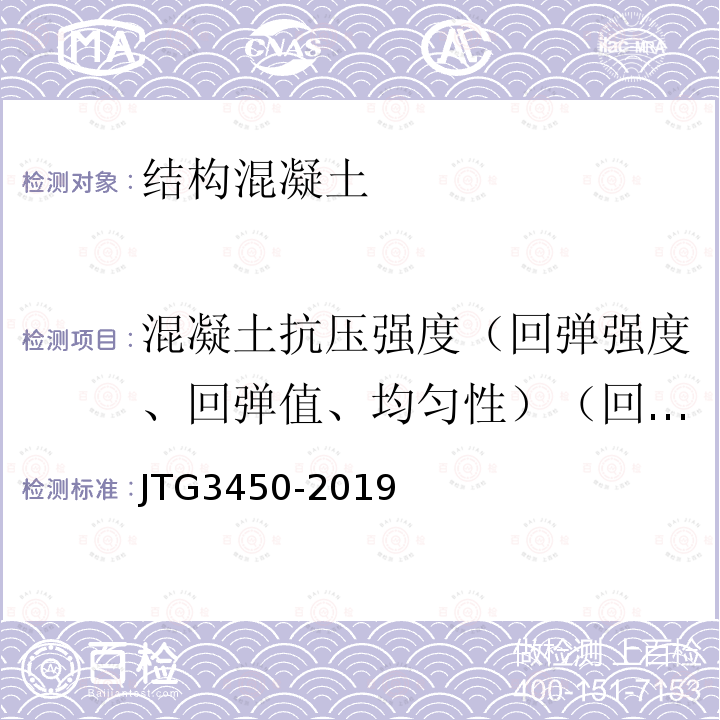 混凝土抗压强度（回弹强度、回弹值、均匀性）（回弹法） JTG 3450-2019 公路路基路面现场测试规程