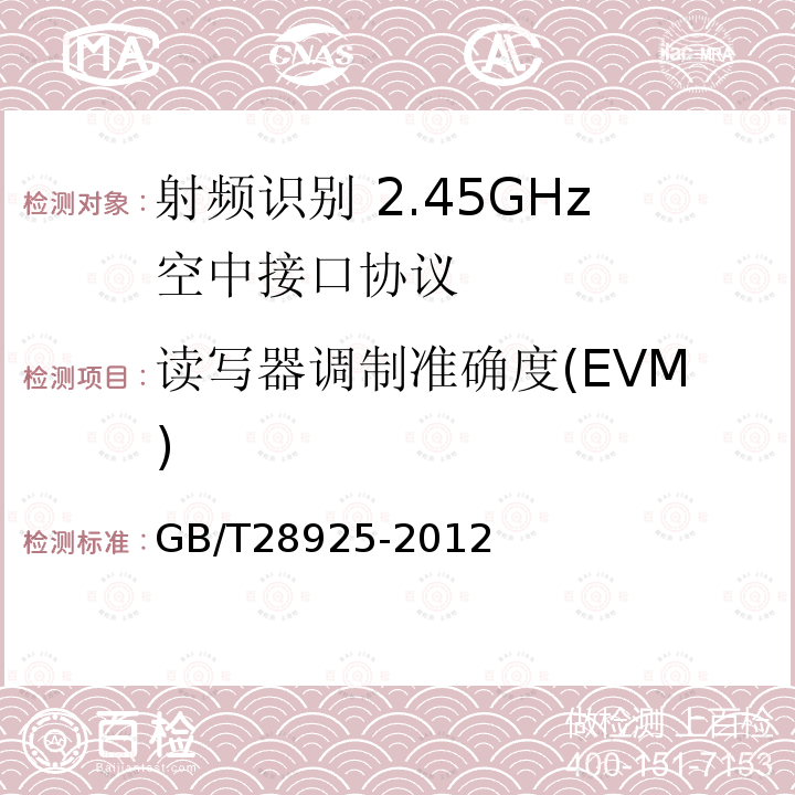 读写器调制准确度(EVM) GB/T 28925-2012 信息技术 射频识别 2.45GHz空中接口协议