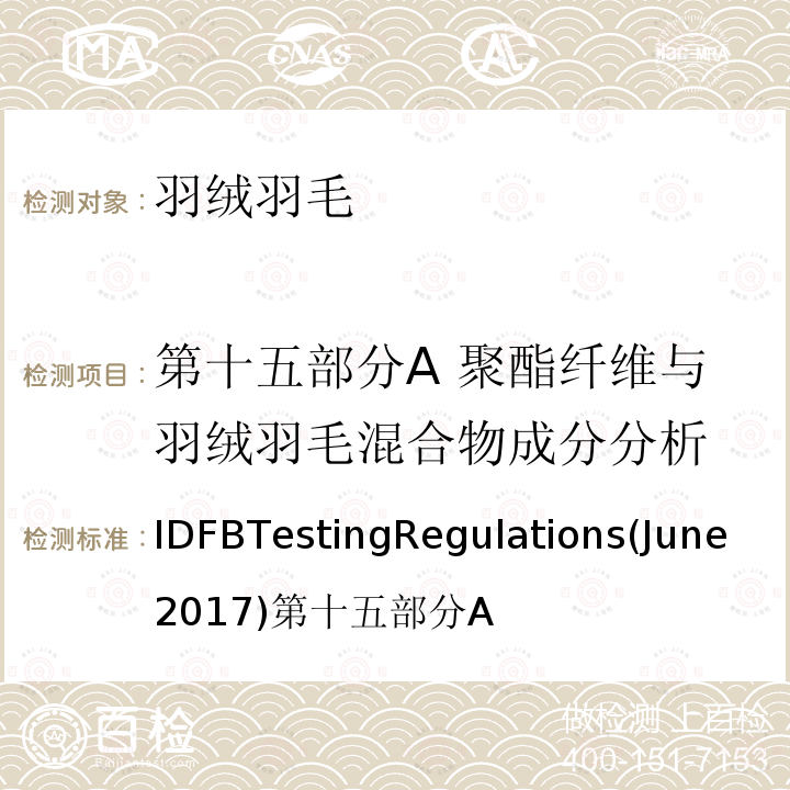 第十五部分A 聚酯纤维与羽绒羽毛混合物成分分析 国际羽绒羽毛局测试规则  （2017.06)