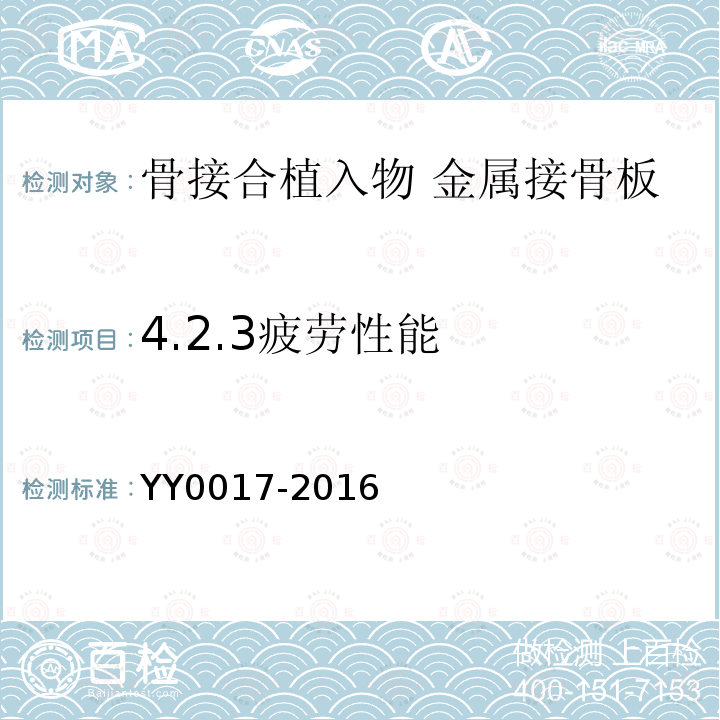 4.2.3疲劳性能 YY 0017-2016 骨接合植入物 金属接骨板