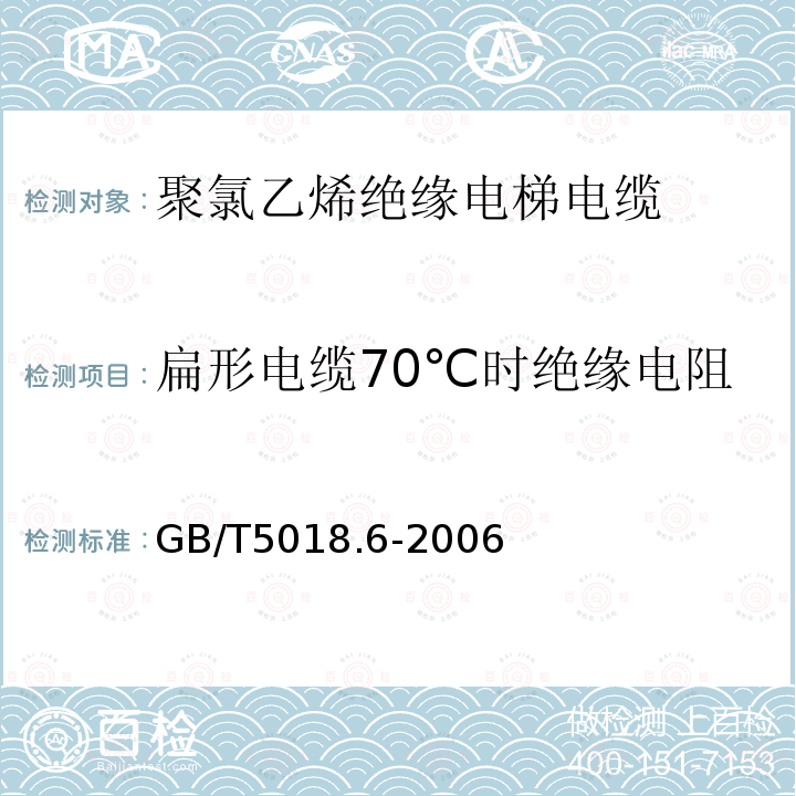 扁形电缆70℃时绝缘电阻 GB/T 5018.6-2006 额定电压450/750V及以下聚氯乙烯绝缘电缆 第6部分:电