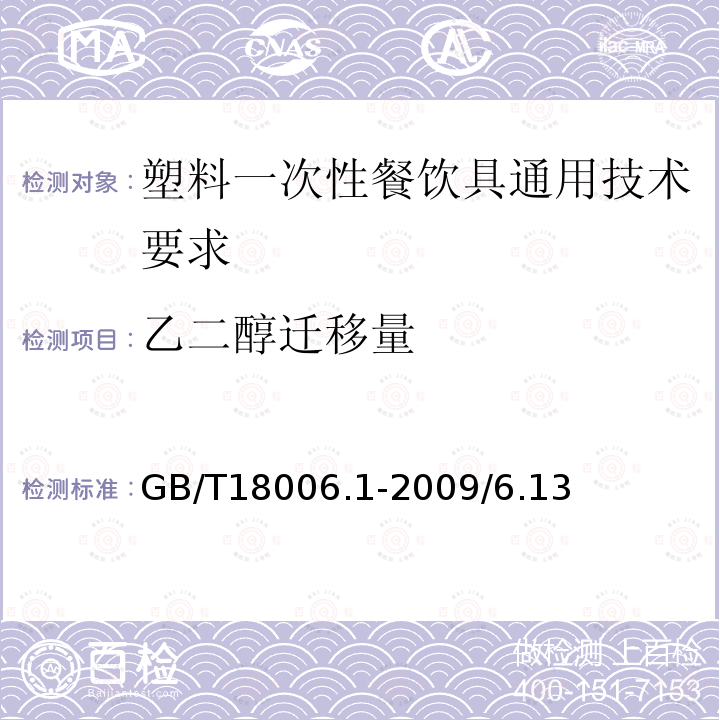 乙二醇迁移量 GB/T 18006.1-2009 【强改推】塑料一次性餐饮具通用技术要求