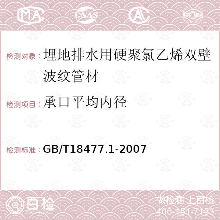 承口平均内径 埋地排水用硬聚氯乙烯（PVC-U）结构壁管道系统 第1部分：双壁波纹管材