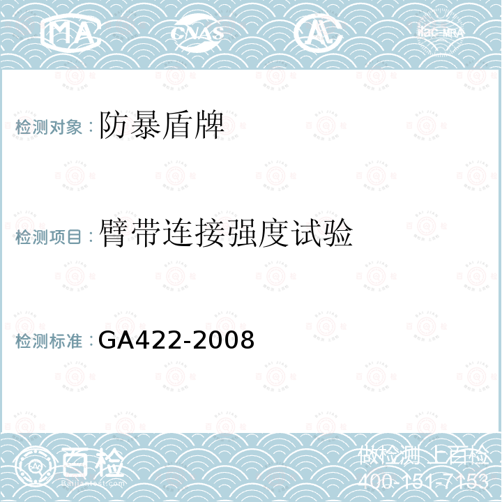 臂带连接强度试验 GA 422-2008 防暴盾牌