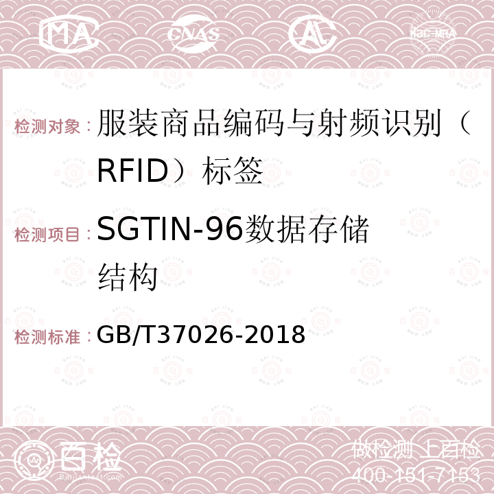 SGTIN-96数据存储结构 GB/T 37026-2018 服装商品编码与射频识别(RFID)标签规范