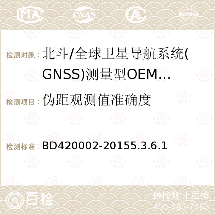 伪距观测值准确度 BD420002-20155.3.6.1 北斗/全球卫星导航系统(GNSS)测量型OEM 板性能要求及测试方法