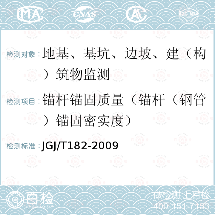 锚杆锚固质量（锚杆（钢管）锚固密实度） JGJ/T 182-2009 锚杆锚固质量无损检测技术规程(附条文说明)